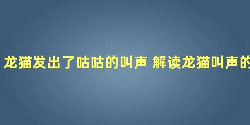 龙猫发出了咕咕的叫声 解读龙猫叫声的密语